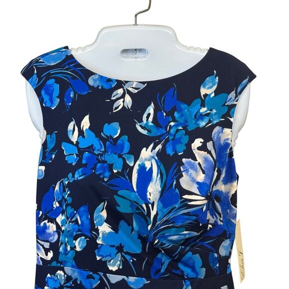 New ELIZA J Boat Neck Asymmetrical Cascade Ruffle Knee Length Sheath Dress Sz 8 - Picture 3 of 11